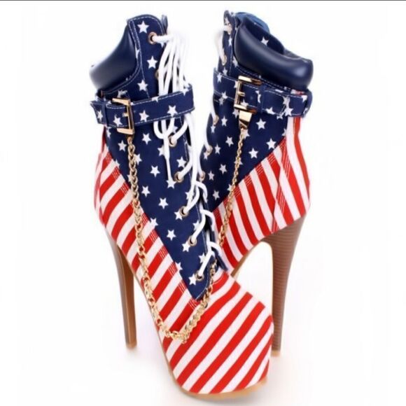NWOT - AMI Clubwear Patriotic Stars & Stripes Stiletto Platform Booties - Picture 14 of 15